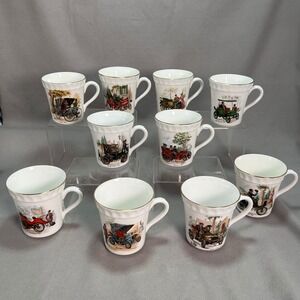 Crown Staffordshire Antique Cars Classic Automobiles Vintage Snack Cup Mugs - 10